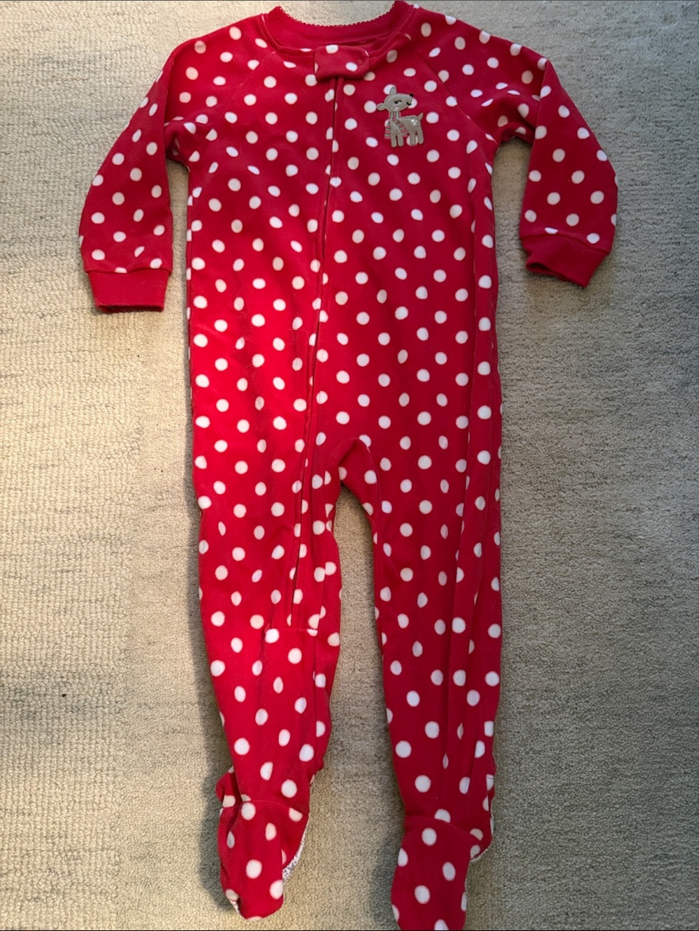 Carter's 24M Red and White Polka Dot Fleece Footed One-Piece Pajamas